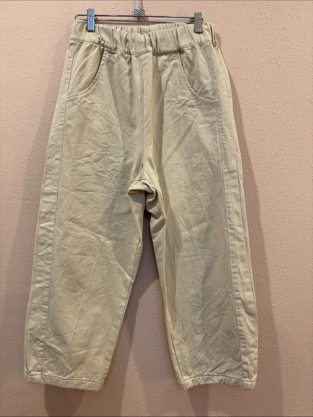 Handmade Cream Elastic-Waist Casual Pants